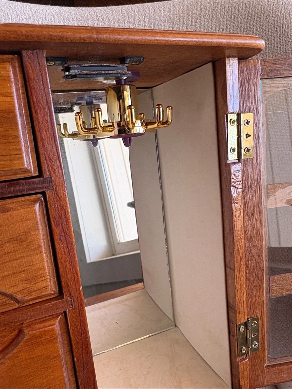 VTG Wood Jewelry Cabinet with Mirrored Door 9” X 10.5”